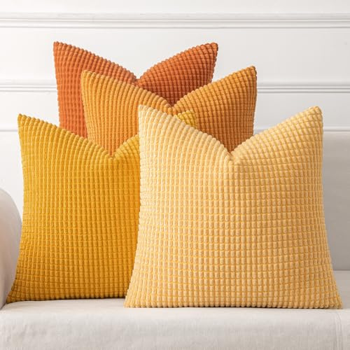 MIULEE 4er Set Kissenbezug Kissen Dekorative Kissenbezüge Kordsamt Sofakissen Dekokissen Kopfkissenbezug Couchkissen Deko Bezug für Sofa Couch Wohnzimmer Schlafzimmer Büro 40x40cm Orange