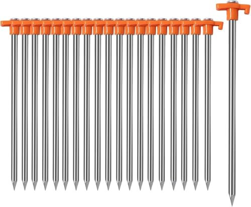 Unibos | Tent Pegs Pack Of 20 Metal Pegs, 25cm, Heavy Duty Camping Ground Pegs-Ideal Support For Garden Netting, Football Goal, Camping, Hiking, Traveling, Beach & Outdoor (Pack of 20)