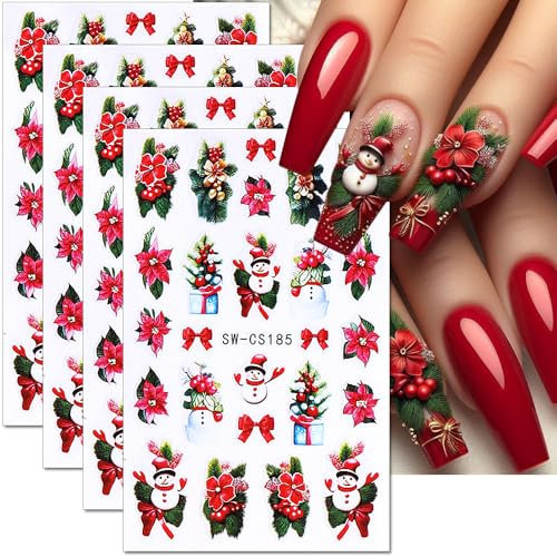 Weihnachten Nagelsticker Niedlicher Schneemann, Blume, Urlaub Winter Saisonale Sticker, Schleife, Blumen, Xmas Christmas Nail Art Zubehör
