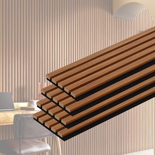 QDYMXUN Wood Slat Acoustic Wall Panels, 4-Pack 94.5'' x 7.9'' 3D Fluted Sound Absorbing Paneling for Interior Accent Wall Decor, Living Room (Natural Walnut)