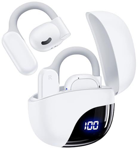 Cuffie Open Ear,80H di Riproduzione Wireless Auricolari Bluetooth 5.3 con Ganci per le Orecchie,Cuffie Bluetooth Sport con Custodia di Ricarica Display Digitale,Impermeabili IPX7, per Ciclismo, Corsa
