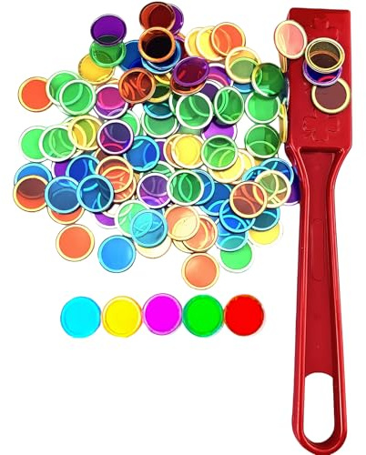 Magnetische Stäbe und Bingo Chips Set Magnetstab100 Metall Ringed Discs | Wissenschaft STEM Kit Lernzubehör Familie Spiel Nacht Lotto Token Magnetic Rod, kinder Toy Homeschool Supplies Math Counters