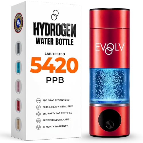 EVOLV Generador de botella de agua de hidrógeno, ionizador de agua SPE/PEM de 5.42 PPM para una alta concentración de hidrógeno, botella de agua hidrogenada portátil para energía e inflamación