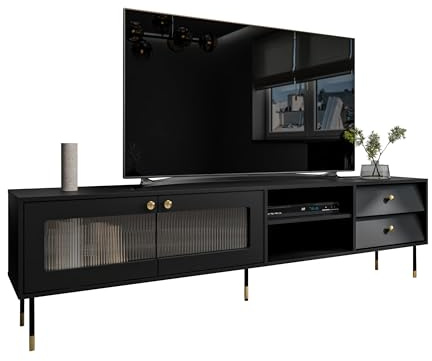 Mirjan24 TV Lowboard Virento 200, Fernsehschrank mit 2 Schubladen, 2 Türen und 2 Fächern, Fernsehtisch, TV Schrank, TV-Tisch, Highboard, Sideboard, gedämpftem Schließsystem (Schwarz)
