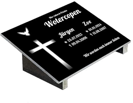 Grabplatte mit Inschrift aus Granit, personalisierbar Gedenktafel für Urnengrab, Grabstein für 1-2 Pers., Urnengrabstein N9D (30x40cm mit Stützen)