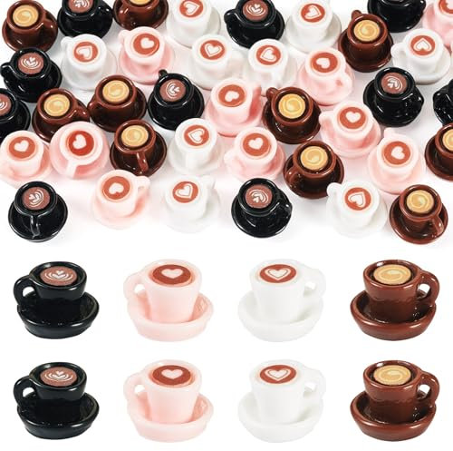 Beadthoven - Set di 40 mini tazze da caffè in resina, tazze da tè, tazze da tè, set da cucina, stoviglie, latte, bevande, casa delle bambole, accessori per micro paesaggi, decorazioni per feste