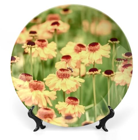 Flowers Yellow Blossom Decorative Plate for Wall Ceramic Home Wobble-Plate with Display Stand Table Decor Ornament Modern Home Decoration Dinner Plate Dessert Dish 10