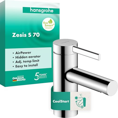 hansgrohe Zesis S - Tvättställsblandare utan bottenventil, energibesparande (CoolStart), Vattenkran badrum med utloppshöjd 74 mm, Badrumskran vattenbesparande (EcoSmart+), krom, 74711000