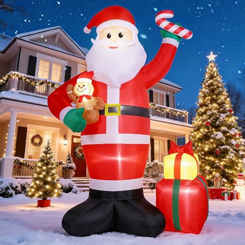 Quntis 244cm Aufblasbarer Weihnachtsmann XXL, LED beleuchtete Weihnachtsdeko Außen, IP44 wasserdichte Weihnachtsfigur, Große Leuchtfigur mit Gebläse, Santa Claus Gartendeko für Weihnachten Balkon Hof