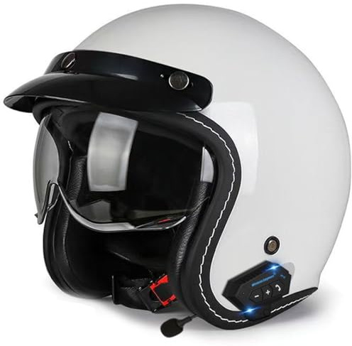 Motorradhelm Jethelm 3/4 Bluetooth Motorrad Helm ECEDOT Zertifizierung Motorrad Integrierter Bluetooth-Helm Jet Scooter Helm Herren Damen Mit Brillenschnalle Offenem Rollerhelm