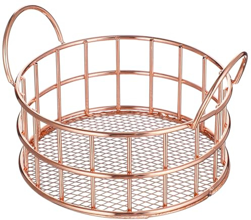 MAGICLULU Round Metal Craft Storage Basket Sturdy Tabletop Organizing for Cosmetics and Snacks Multifunctional Wire Snack Bin for Home and Dorm Use Elegant Rose Gold Finish for Neat and