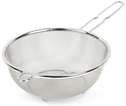 SISEM 8″ Stainless Steel Fine Mesh Strainer with Feet – Standing Colander with Handle for Strain, Sift, Drain & Rinse Vegetables, Fruits & Pasta