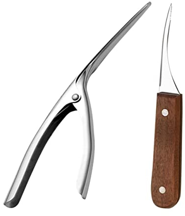 CHICAMPERA Sbucciatori di Gamberi in Acciaio Resistente e Noce Ergonomici Set da 2 Pezzi per Pulizia Gamberetti, Utensili da Cucina Portatili per Casalinghe e Chef, per Campeggio e Uso Domestico