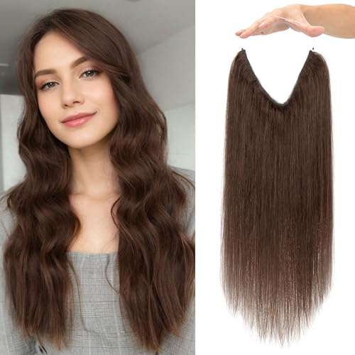 MY-LADY Secret Hair Extensions Echthaar 30cm Halo Hair Extension - Verstellbare Invisible Wire Extensions mit Fish Line - 100% Echthaar Glatt & Natürlich Für Damen #02 Dunkel Braun 55g