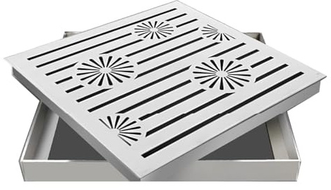 Chiusino 50x50 cm Heavy-Duty Stainless Steel Rainwater Drain Grate for Outdoor Use Ideal for Patios Gardens and Terraces (60x60x3 cm / 24x24x1.2)