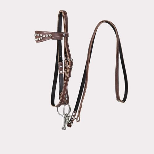 Cabezada Western con cuero de vaca - Cabezada para caballos Western - Equipamiento ecuestre - Brida Hobby(brown,M)