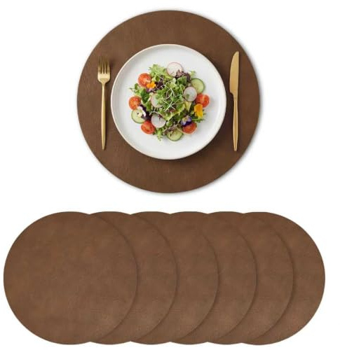 Artoid Mode Set di 6 Tovagliette Rotonde in Finta Pelle Marrone 38 x 38 cm, Antimacchia Resistenti al Calore, Decorazione per la Cucina