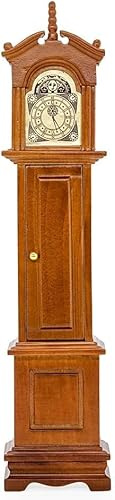 Mini Grandfather Clock – 1/12 Scale, Miniature Dollhouse Victorian Furniture Accessories, Doll House Decoration for Living Room Bedroom Kitchen Home Office, Small Wooden Rustic Vintage Essential Decor