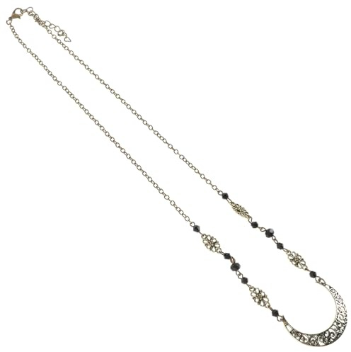 Coiffe à Chaîne Lune Vintage Ajourée, Alliage Fer, Café | Couronne Bohème pour Femmes et Filles, Motif Croissant, Teinte Brun Noir, Usage Festivals et Événements Spéciaux