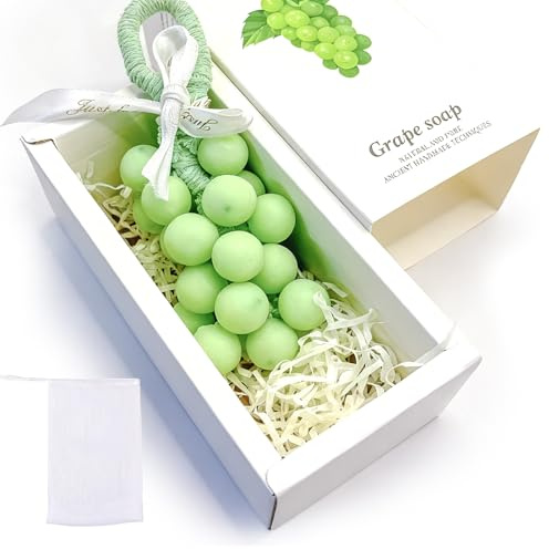 Grape Soap on a Rope, Handcrafted Grape Soaps, 2026 New Lasting Fragrance DIY Soap on a Rope Birthday Gift for Women and Men Exquisite Box Containing Storage Bag Valentines Gifts for Her (Green）