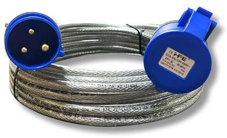 32A 3 Pin 30 Metre Steel Armoured Extension Lead Single Phase 230V Blue IP44 IEC 60309 2P+E 3x4mm² Heavy Duty SY Braided Cable Tested