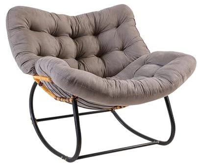 SUNNYNEST Egg Chairs Oversized Rattan Wicker Outdoor Chair Metal Frame Garden Rocking Chairs for Adults Large Support Modern (Grey)