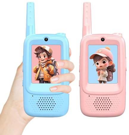 Walkie-Talkie con vídeo para niños: 5,4 x 2,3 x 12,4 cm, localizador de vídeo interactivo de 2 piezas, alcance ultralargo, comunicación de 150 a 500 metros | Recargable, Efectos de sonido y pantalla H