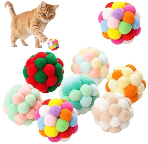Katzenball Spielzeug, 8 Filzbälle mit Glöckchen für Katzen, Interaktives Katzenspielzeug für Innenräume, Förderung der Jagdinstinkte und Stressabbau, 5 cm Durchmesser weiche Bälle für Kauen