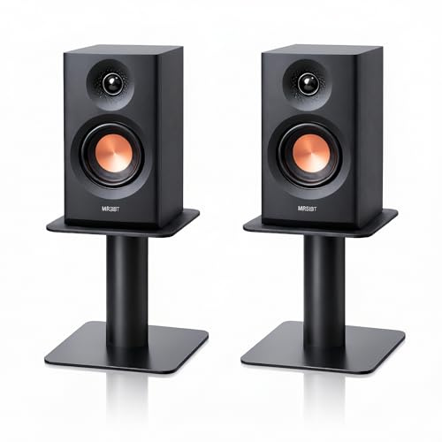 4-6.5 Inch Desktop Speaker Stands with Cable Management, 20kg Heavy Duty Steel Desk Speaker Stand for Bookshelf Speakers & Studio Monitors, Stable Desktop Speaker Stand Pair, Cleaner Desk Audio Setup