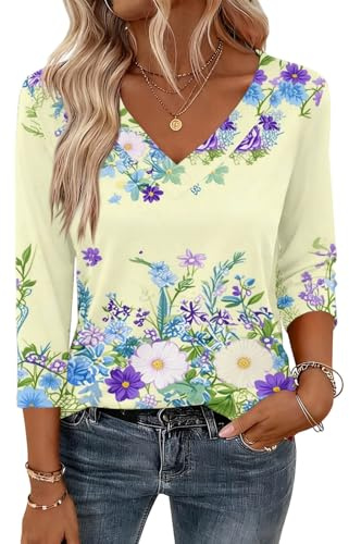 Top Femme Grande Taille Manche 3/4 Printemps Tee Shirt Tendance Cycliste Imprimer Boyfriend Comfy Col