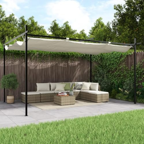 Mokuyary Pergola con Techo retráctil crema 395x292x230 cm, Pabellón de Jardín para Terraza, Exterior, Barbacoa, Eventos, Fiestas