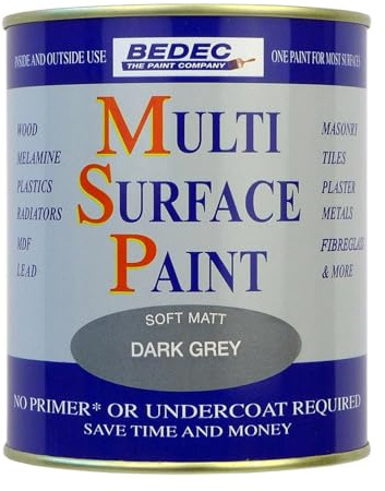 HOCHSTE Bedec Multi Surface Paint, Soft Matt Finish, Interior & Exterior Use, Quick Dry, Low VOC, Self-Priming Paint for Wood, Metal, Brick, Stone & More, Dark Grey, 750ml