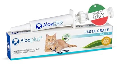 ALOEPLUS Gatti Pasta Orale - Alimento Complementare Energetico, Disintossicante con Aloe Arborescens BIO, Rafforza le Naturali Difese di Gatti Anziani e Cuccioli, Contro Alitosi (1 pz) (15 ml)