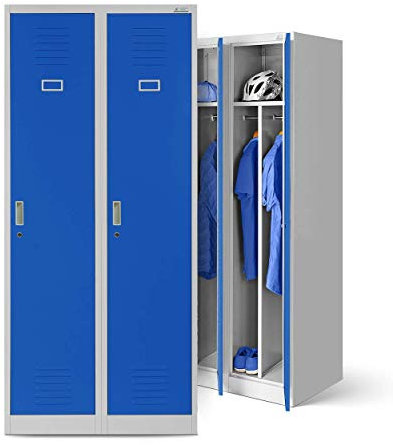 Jan Nowak Spind Schrank, Metallschrank, Kleiderschrank, Schließfachschrank | 2 Abteile mit Kleiderstange, Trennwände, Lüftungsschlitze, 4 Kleiderhaken pro Abteil | 180 cm x 80 cm x 50 cm, Grau-Blau