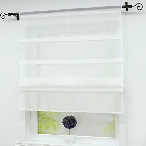 Joyswahl Scheibengardine Voile Bistrogardinen mit Tunnelzug Oonagh Bändchenrollo BxH 60x140cm Weiß 1er Pack
