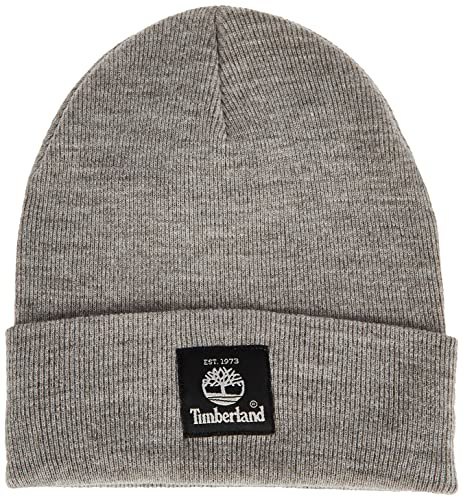 Timberland Men's Short Watch Cap With Woven Label Cold Weather Hat, Light Heather Grey 2, One Size UK