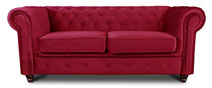 Sofa Chesterfield Asti 2-Sitzer, Couchgarnitur 2-er, Sofagarnitur, Couch mit Holzfüße, Polstersofa - Glamour Design, Velours (Rot (Velvet 59))