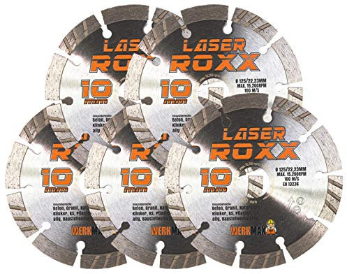 Set di 5 dischi da taglio diamantati universali Laser ROXX Ø 125 x 22,23 mm