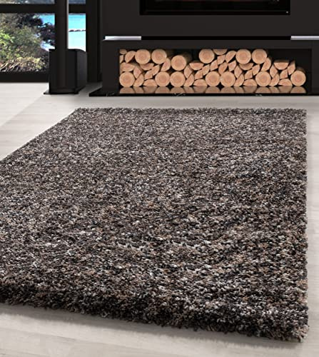 Carpettex Hochflor Teppich Wohnzimmer Shaggy Flokati - Modern Meliert Design 80 x 250 cm Flur Läufer Taupe - Bettvorleger Schlafzimmer Weich Flauschig Waschbar Küchenläufer