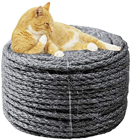 6mm Sisal Corde pour réparation et Remplacement de Chat Scratch Pilier, Rayure Arbre, Chat Rayure Tampon/Tapis/Botteur Jouet, Tuyau/Escaliers/Pneu Emballage, Accueil Décoration, 6mm*10m, Gris