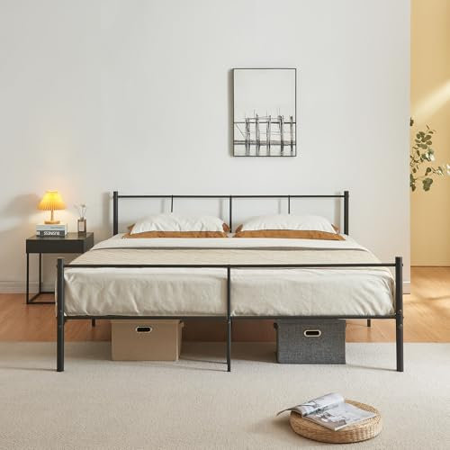 [en.casa] Metallbett Laos 180 x 200 cm Doppelbett mit Kaltschaum-Matratze ÖKO-Tex Standard 100 Bett aus Stahl Ehebett Schwarz