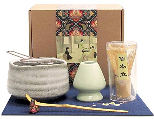 Artcome Japanese Matcha Tea Set, Matcha Whisk, Traditional Scoop, Matcha Bowl, Ceramic Whisk Holder, Handmade Matcha Ceremony Kit for Traditional Japanese Tea Ceremony (7 Pcs)
