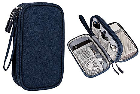 Hosoncovy Étui de rangement pour accessoires électroniques - Sac de rangement pour câbles - Sac de rangement pour clé USB - Étui pour disque dur externe (bleu foncé)