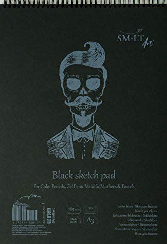 SMLT 3EB-30TS/BLACK Authentic Line A3 Skizzenblock, Leicht Strukturiert Schwarz Papier, 165gsm, 30 Blatt, mit Perforation, recycelter Deckel und Doppelspirale