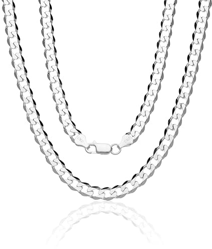 AKA Gioielli® - Panzerkette Cuban Link Chain 7mm 925 Silberkette - Herren Damen Halskette - Länge 50 cm