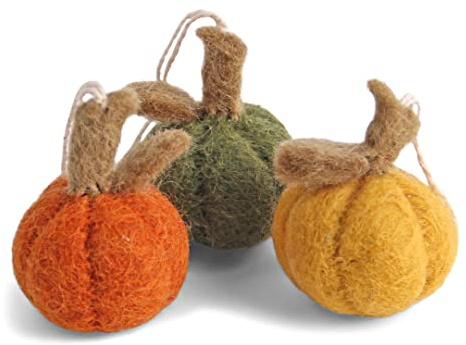 Gry & SIF handgemachte Kürbis-Anhänger aus Filz, skandinavische Herbstdeko, Hängedeko, Zierkürbisse zum Aufhängen, Tischdeko Herbst, Kürbis Deko | Mini-Kürbisse 3er Set