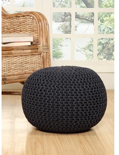 Aanny Designs JJS01170 Lychee Cotton Knit Pouf Ottoman, Dark Grey