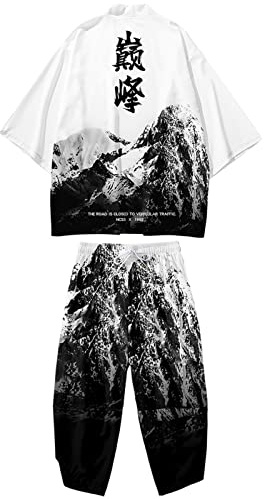 WYUKN Traditionell kimono-set, kimono i japansk stil för män, pyjamasdräkt, långärmade byxor set par hemservice, E2-L