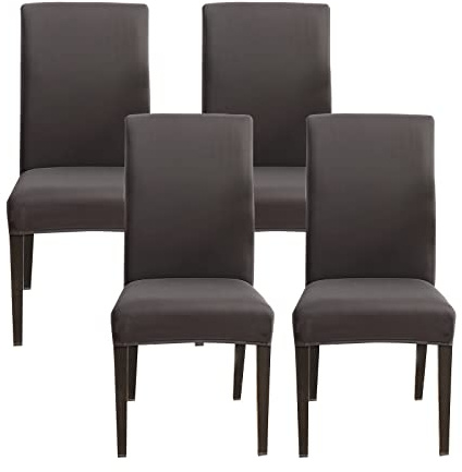 Jaotto Stuhlhussen 4er Set Stretch, Stuhlhussen für Esszimmerstühle Schwingstuhl, Stretch Stuhlschoner Abnehmbarer Waschbarer, Stuhlbezug Universal für Stuhl Esszimmer Büro Bankett Hotel(Dunkelgrau)