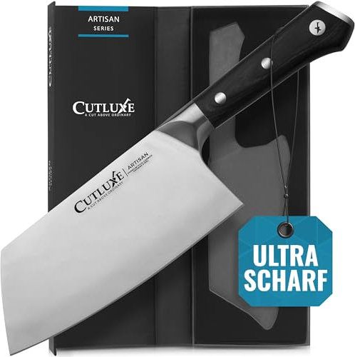 Cutluxe Mannaia da Macellaio - Mannaia da Cucina 18 cm, Coltello da Macellaio per Tagliare la Carne – Lame in Acciaio Tedesco Affilato – Manico Ergonomico in Tang Completo – Serie Artigianale